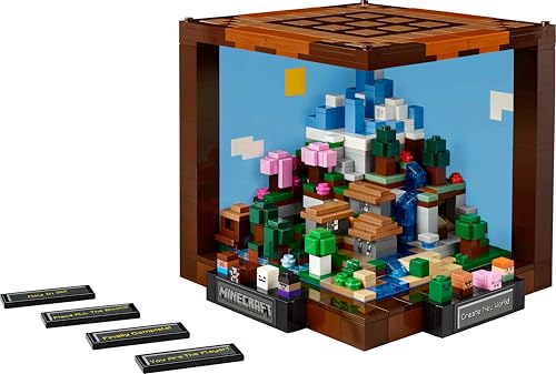 LEGO Minecraft The Crafting Table set featuring Steve, Alex, and mobs, ideal for adult collectors and gaming decor.