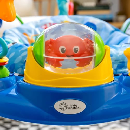 Baby Einstein Neptune's Ocean Discovery Activity Jumper with removable toys, 360° rotation, and adjustable heights for infants.