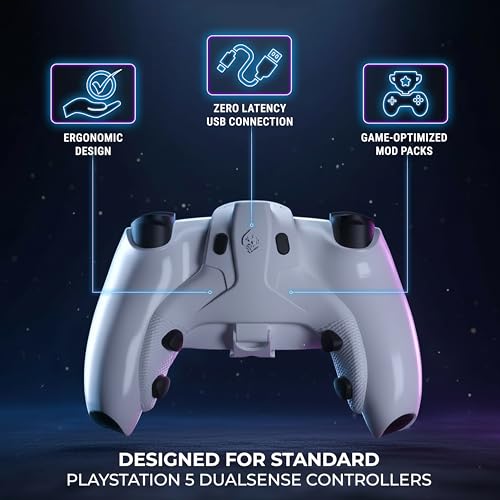 Collective Minds Strike Pack Horizon Vista for PS5 with 4 back buttons, wired USB, compatible with PS5 DualSense and PC controllers.