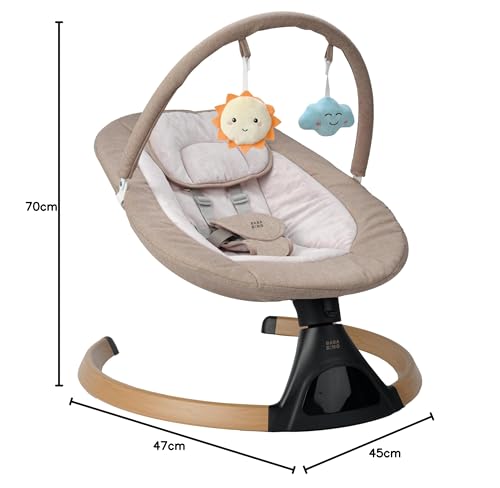 BABA BING beige electric baby swing chair with digital display, Bluetooth, lightweight design, suitable for newborns with five swing options