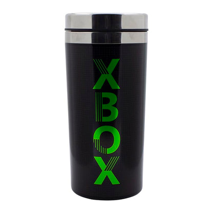 Paladone Xbox travel mug with Xbox logo, 450ml capacity, stainless steel drinks flask, keeps beverages hot or cold for gamers.