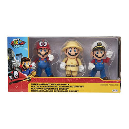 Nintendo Super Mario Odyssey multi-pack featuring colorful plush toys of Super Mario, Luigi, and Princess Peach from the Super Mario series.