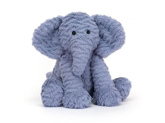 Medium Jellycat Fuddlewuddle Elephant, soft plush toy, with floppy ears and a gentle expression, measuring 23 cm tall.