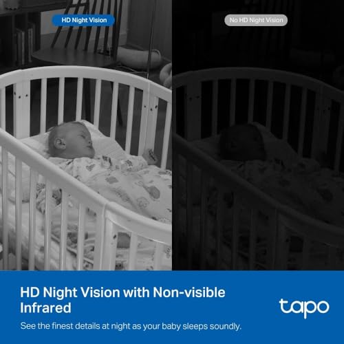 Tapo C840 2K 4MP dual-lens baby monitor with night vision, AI detection, and indoor security camera setup in a home environment.