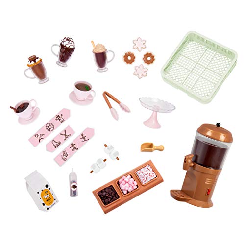 Our Generation Choco-Tastic Playset featuring a hot chocolate stand with 26 accessories for 18-inch dolls.