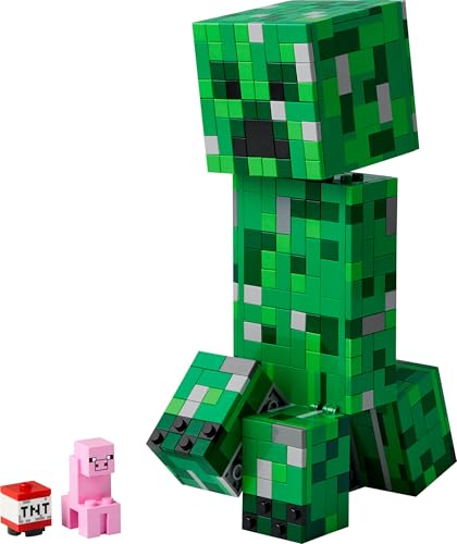 LEGO Minecraft The Creeper posable mob figure with hidden compartment, pig, and TNT element for kids 10+.