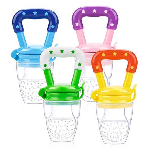 Q4U Baby Dummy Pacifier Fresh Food/Fruit Feeder Feeding Nipple Weaning Teething Nipple Teat Pacifier Tether Soother Pack of 4