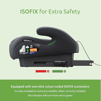 Littlesgo IFix Booster Seat, i-Size ISOFIX Car Seat, for Child from 125-150cm (3-12 Years, Group 2/3), Portable, Triple Foam Layers for Comfortable Travel, ECE R129, Grey-Darkgrey, 1 Pack
