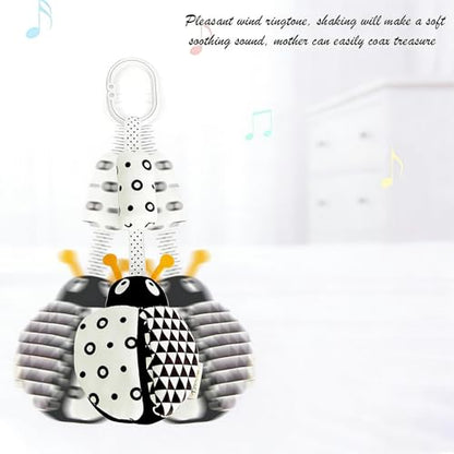 Mystiqut 3-piece black and white hanging sensory gym toys featuring ladybug, bee, and owl for babies 15+ months.