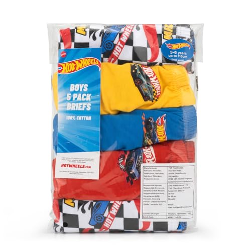 Hot Wheels Boys Briefs Pack of 5, 5 PK Boys Underwear, Multipack Underpants, Ages 2 to 7 Years Old (UK, Age, 3 Years, 4 Years, Regular, Multicoloured)