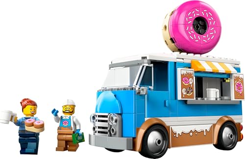 LEGO City Donut Truck toy featuring a mobile food stand and two minifigures, perfect for creative building fun.