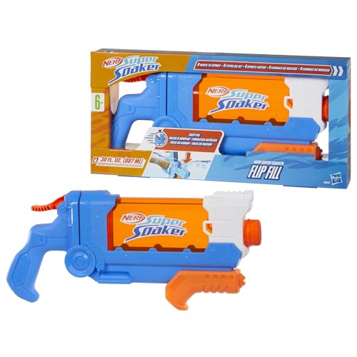 Nerf Super Soaker Flip Fill water blaster in multicolor, 887ml capacity, ideal for garden water games and outdoor fun