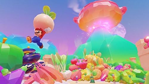 Nintendo Super Mario Odyssey game box art featuring Mario in a vibrant, colorful scene with iconic game elements.