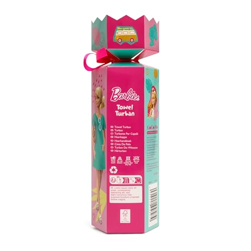 Barbie microfiber hair towel turban wrap in pink, perfect for children's quick-dry haircare after bath or swim.
