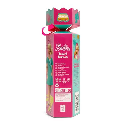 Barbie microfiber hair towel turban wrap in pink, perfect for children's quick-dry haircare after bath or swim.