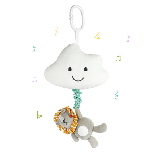 Blublu Park baby hanging musical toy with cloud design, clip-on lullaby sensory toy for prams, strollers, and cribs.