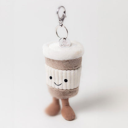 Jellycat Amuseables Coffee-To-Go bag charm plush keychain, 4.5 inches, featuring a cute coffee cup design.