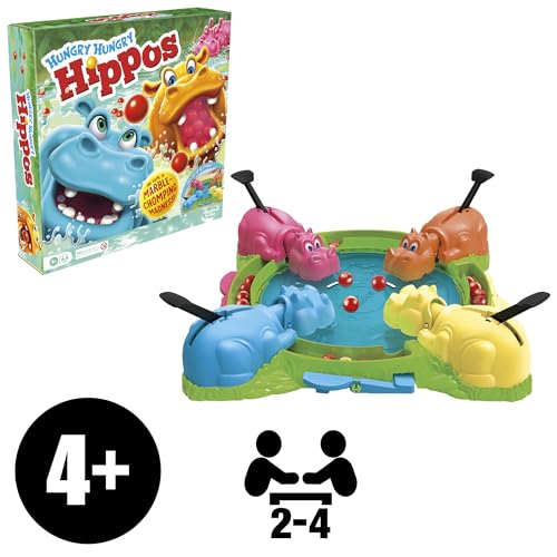 Hasbro Gaming Hungry Hungry Hippos Marble-Chomping Game for Kids, Fast-Paced Family Board Game with 4 Hippos & Marbles, Party Game for 2–4 Players, Ages 4+, Secret Santa Gift