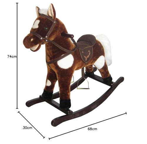New Plush Rocking Horse - Brown + White Spots Deluxe Mane Saddle Bridle Sounds **WJ-T002**
