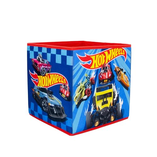 CHARACTER WORLD Hot Wheels Officially Licensed Storage Boxes | 2 pack Foldable Storage Cubes| Perfect For Organising Children's Room, Kids Playroom, 30 x 30cm, Blue, Orange