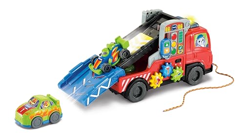 VTech Road Rescue Car Carrier, Interactive Car Carrier Truck, Includes 2 Cars, 55+ Sound Effects, Motor Skills Development, Suitable for Ages 12, 18, 24 Months, English Version