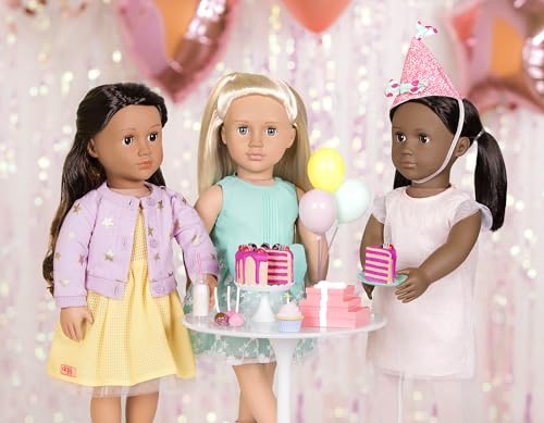 Our Generation 18-inch doll summer dress set with sunny day accessories, featuring vibrant colors and playful designs.