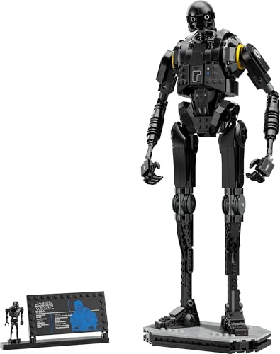 LEGO Star Wars 75434 K-2SO Security Droid figure with posable limbs and information plaque for display or play.