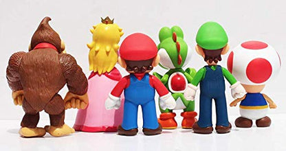 Nintendo Mario Super Large 6 Figure Box Set featuring Luigi, Donkey Kong, Yoshi, Toad, and Princess Peach figures.