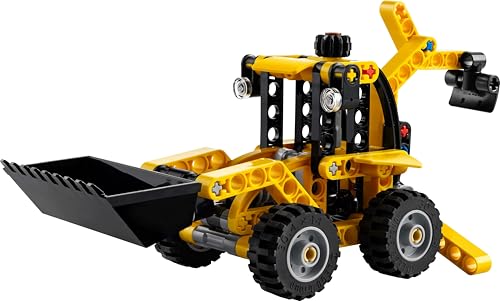 LEGO Technic Backhoe Loader toy set featuring a back digger, scoop, and outriggers for construction play.
