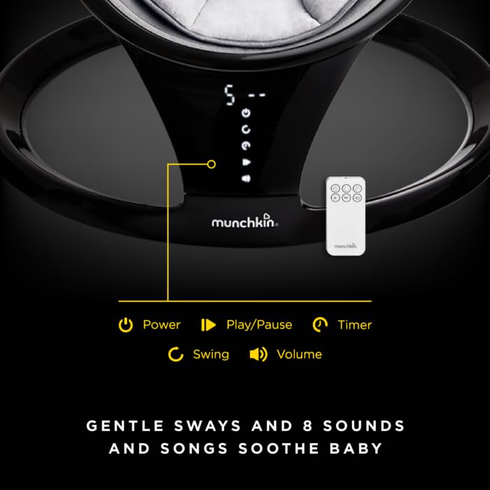 Munchkin Electric Baby Swing | Bluetooth Enabled Baby Bouncer Chair & Rocker | Portable Rocker & Gentle Bouncing Chair with Motion and Sounds| Black
