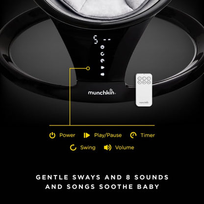 Munchkin Electric Baby Swing | Bluetooth Enabled Baby Bouncer Chair & Rocker | Portable Rocker & Gentle Bouncing Chair with Motion and Sounds| Black