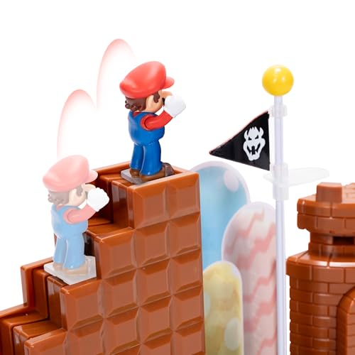 Super Mario 2.5-inch playset by JAKKS Pacific featuring mini Mario figure, castle, stairs, flagpole, and base platform.