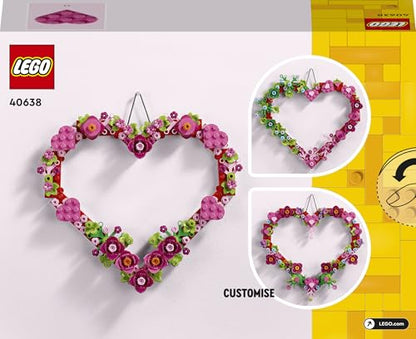 LEGO Heart Ornament Toy set featuring colorful flowers, leaves, and smaller hearts, ideal for kids' arts and crafts.