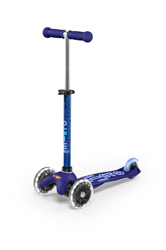 Micro Scooters | Mini Micro Deluxe LED Children's Scooter | Extra Grippy Deck | Weather Tested Stem | Remove & Fold Handlebar | Light Up Wheels | 2-5yrs | Boys & Girls | Blue
