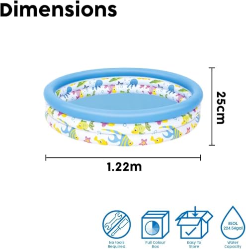 Colorful TOIS inflatable paddling pool for kids, 48 x 10 inches, featuring ocean life design, perfect for small gardens.