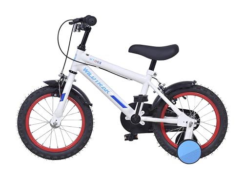 Wildtrak - 14 Inch Bike for Children 3-5 Years Old with Training Wheels - White and Blue
