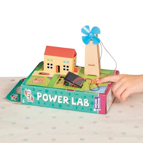 Galt Power Lab science kit with solar panel and motor, featuring colorful experiment components for kids aged 6+ to explore STEM learning.
