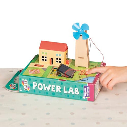 Galt Power Lab science kit with solar panel and motor, featuring colorful experiment components for kids aged 6+ to explore STEM learning.