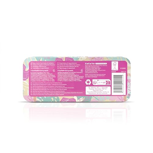 Barbie Make-Up Collection keepsake tin with colorful children's makeup for girls, featuring Barbie branding and playful design.