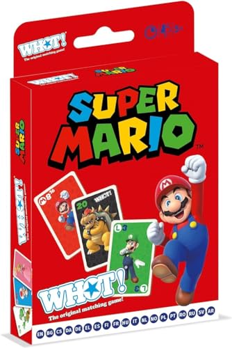 Waddingtons Number 1 Super Mario WHOT! card game with characters like Mario, Luigi, Yoshi, Peach, and Toad, for ages 5+.