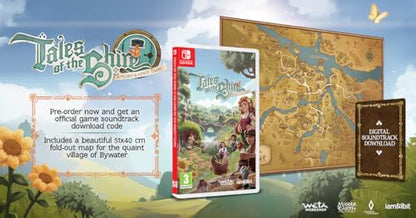 Switch game case for Tales of the Shire: A Lord of The Rings Game by iam8bit, featuring artwork of hobbits and Middle-earth scenery.
