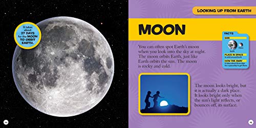 Open page of the Little Kids First Big Book of Space by Usborne, featuring colorful space illustrations and educational content for kids.