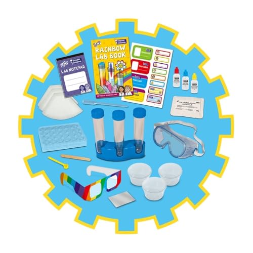 Galt Rainbow Lab science kit for kids with colorful crystals, featuring 12 experiments, STEM toys, and educational activities for children.