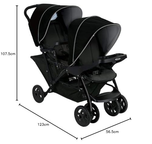 Graco Stadium Duo Tandem Double Pushchair - Suitable from birth to approx. 3 years (15kgs). Car Seat Compatible with SnugEssentials iSize infant car seat, Black/Grey fashion