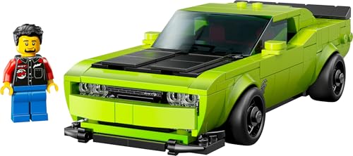 LEGO Speed Champions Dodge Challenger SRT Hellcat toy car model kit with driver minifigure, suitable for 9+ year olds.