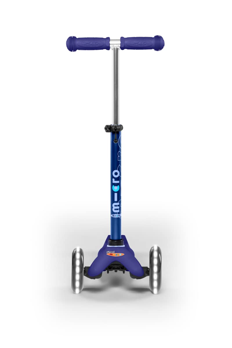 Micro Scooters | Mini Micro Deluxe LED Children's Scooter | Extra Grippy Deck | Weather Tested Stem | Remove & Fold Handlebar | Light Up Wheels | 2-5yrs | Boys & Girls | Blue