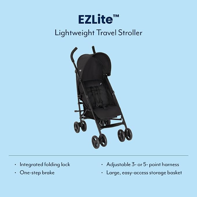Graco EZLite, ultimate easy-to-use lightweight stroller at only 6.6kg for on-the-go families. Suitable from birth to approx. 3 years (15kg), Midnight fashion, Black