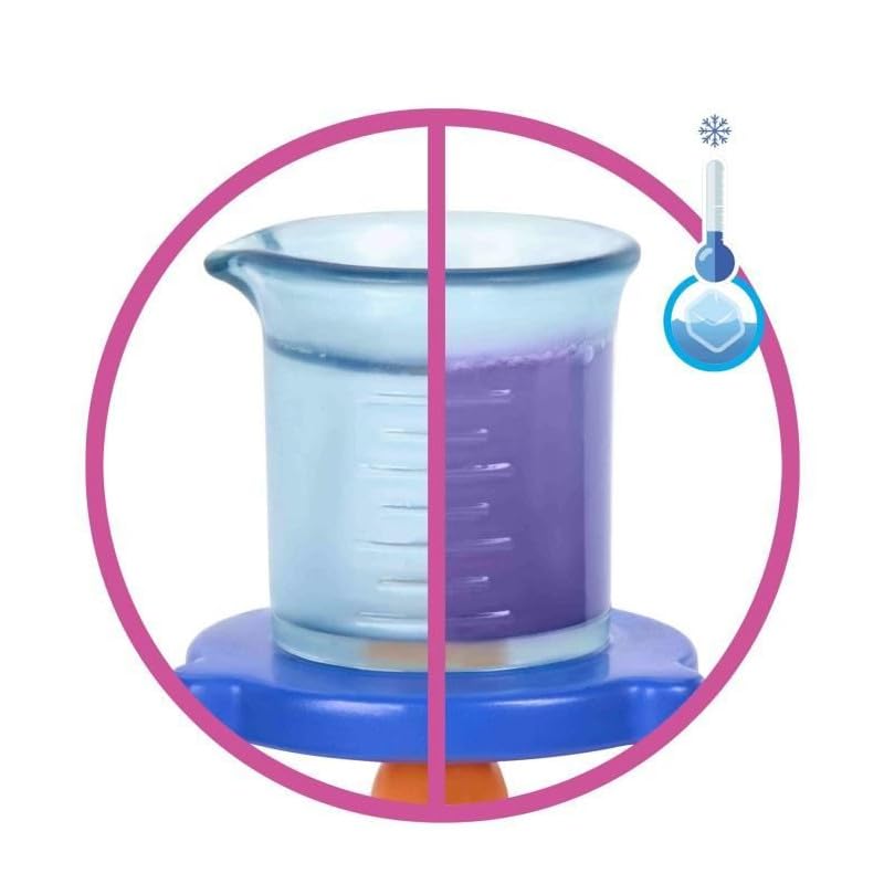 Barbie Scientist Doll with blonde hair, lab table, microscope, color-change beaker, and petri dish accessories.