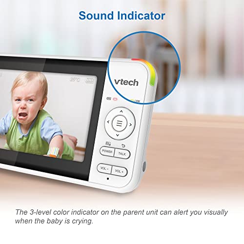 VTech VM924 video baby monitor with camera, 5" LCD screen, night vision, pan & tilt, 2-way talk, and long-range transmission.