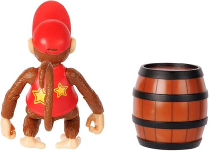 Nintendo Diddy Kong 4-inch articulated action figure by Jakks Pacific with barrel accessory, 13 points of movement, ideal for collectors.